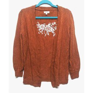 VTG Mudd Cardigan Sweater Open Front Rust color Sz L womens back embroidery cozy